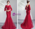 In Stock:Ship in 48 Hours Ready To Ship Red Mermaid Tulle Appliques Half Sleeve Prom Dress