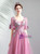 In Stock:Ship in 48 Hours Pink Tulle V-neck Appliques Long Prom Dress