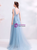 In Stock:Ship in 48 Hours Blue Tulle V-neck Bckless Appliques Prom Dress