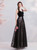 In Stock:Ship in 48 Hours Black Tulle Velvet Long Prom Dress