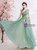 In Stock:Ship in 48 Hours Green Tulle V-neck Appliques Prom Dress