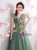 In Stock:Ship in 48 Hours Green Tulle V-neck Appliques Prom Dress