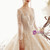 Champagne Ball Gown Lace Long Sleeve Beading Wedding Dress With Long Train