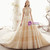 Champagne Ball Gown Tulle Lace High Neck Backless Wedding Dress With Beading