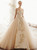 Champagne Ball Gown Tulle Appliques Short Sleeve Wedding Dress With Long Train