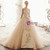 Champagne Ball Gown Tulle Appliques Short Sleeve Wedding Dress With Long Train