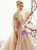 Champagne Tulle Sweetheart Puff Sleeve Appliques Wedding Dress With Long Train