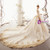 Champagne Ball Gown Tulle V-neck Long Sleeve Appliques Wedding Dress