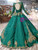 Green Ball Gown Sequins Long Sleeve Square Neck Colorful Wedding Dress