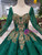 Green Ball Gown Sequins Long Sleeve Square Neck Colorful Wedding Dress