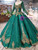 Green Ball Gown Sequins Long Sleeve Square Neck Colorful Wedding Dress