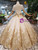Champagne Ball Gown Sequins Short Sleeve Sequins Appliques Wedding Dress