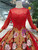 Red Ball Gown Sequins Embroidery 3/4 Sleeve Wedding Dress With Long Train