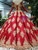 Red Ball Gown Gold Appliques Off The Shoulder Beading Wedding Dress