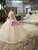 Champagne Ball Gown Sequins Square Long Sleeve Beading Wedding Dress With Long Train