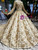 Champagne Gold Sequins Off the Shoulder Long Sleeve Wedding Dress