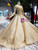 Gold Ball Gown Sequins High Neck Backless Beading Wedding Dress