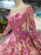 Champagne Ball Gown Pink Appliques Beading Long Sleeve Wedding Dress