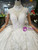 Light Champagne Tulle Lace Appliques High Neck Cap Sleeve Wedding Dress