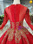 Red Ball Gown Sequins Gold Sequins Long Sleeve Floor Length Princess Dress