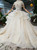 Champagne Ball Gown Tulle Sequins Off The Shoulder Wedding Dress With Bow