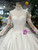 Ivory White Satin Applique High Neck Long Sleeve Beading Wedding Dress