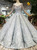 Silver Gray Sequins Long Sleeve Embroidery Appliques Wedding Dress With Beading