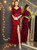In Stock:Ship in 48 Hours Burgundy Sequins V-neck Short Sleeve Prom Dress