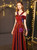 In Stock:Ship in 48 Hours Burgundy V-neck Long Prom Dress