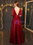 In Stock:Ship in 48 Hours Burgundy See Through V-neck Backless Prom Dress
