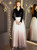 In Stock:Ship in 48 Hours Black Velvet Tulle V-neck Long Sleeve Prom Dress