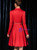 In Stock:Ship in 48 Hours Red Satin V-neck Long Sleeve Short Prom Dress