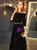In Stock:Ship in 48 Hours Black Velvet Half Sleeve Prom Dress With Sash