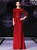 Simple Red Lace Sheath 3/4 Sleeve Long Mother Of The Bride Dress