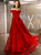 In Stock:Ship in 48 Hours Red Lace Off the Shoulder Prom Dress