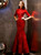 In Stock:Ship in 48 Hours Red Mermaid Short Sleeve High Neck Prom Dress