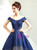 In Stock:Ship in 48 Hours Blue Silver Ball Gown Sequins Off The Shoulder Prom Dress