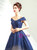 In Stock:Ship in 48 Hours Blue Silver Ball Gown Sequins Off The Shoulder Prom Dress