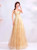 In Stock:Ship in 48 Hours Gold Tulle Sequins V-neck Prom Dress