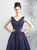 In Stock:Ship in 48 Hours Navy Blue V-neck Backless Sequins Prom Dress