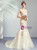 In Stock:Ship in 48 Hours Champagne Mermaid Tulle V-neck Backless Wedding Dress