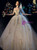 Champagne Ball Gown Tulle Lace Off the Shoulder Lone Sleeve Wedding Dress