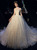 Champagne Ball Gown Tulle Sequins High Neck Backless Wedding Dress With Beading