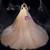 Champagne Ball Gown High Neck Long Sleeve Wedding Dress With Long Train