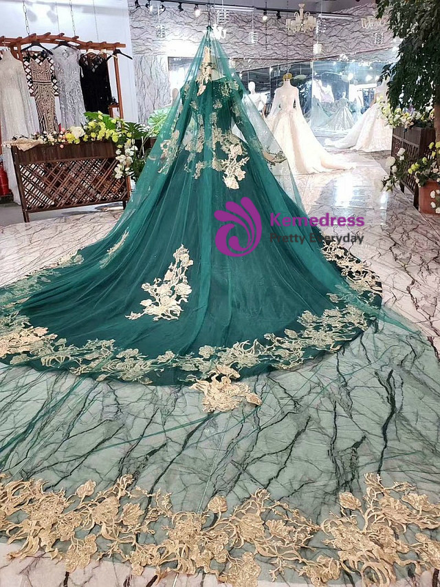 Tulle with Lace Appliqued Long Dresses Dark Green Plus Size