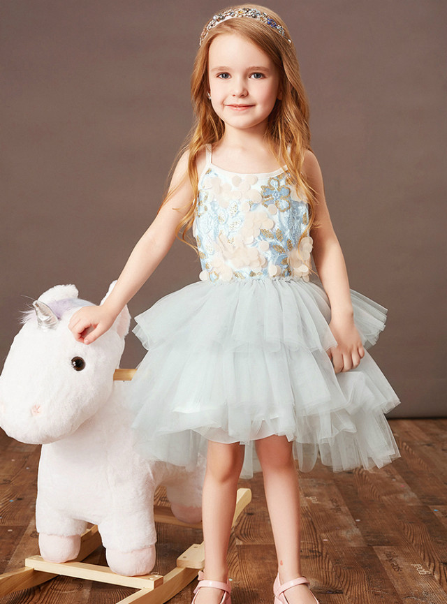 A-Line Blue Tulle Spagehtti Straps Appliques Flower Girl Dress A-Line Blue Tulle Spagehtti Straps Appliques Flower Girl Dress