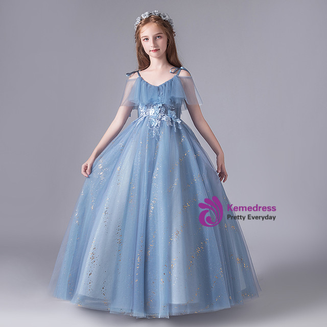 Women's Blue Embellished Spaghetti Strap Formal Dress - Juniors Size