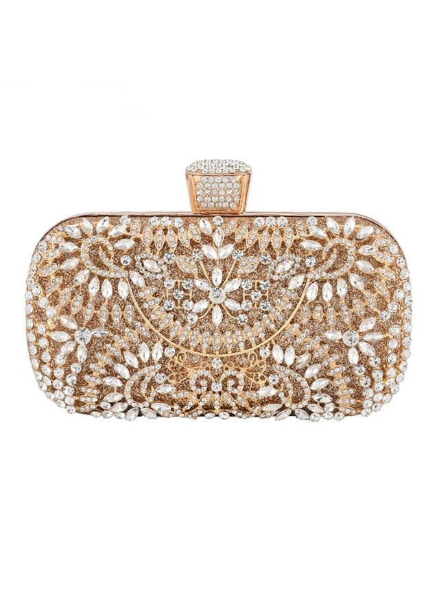 Luxury Crystal Diamond Evening Clutch Bag Silver Gold Champagne Flower