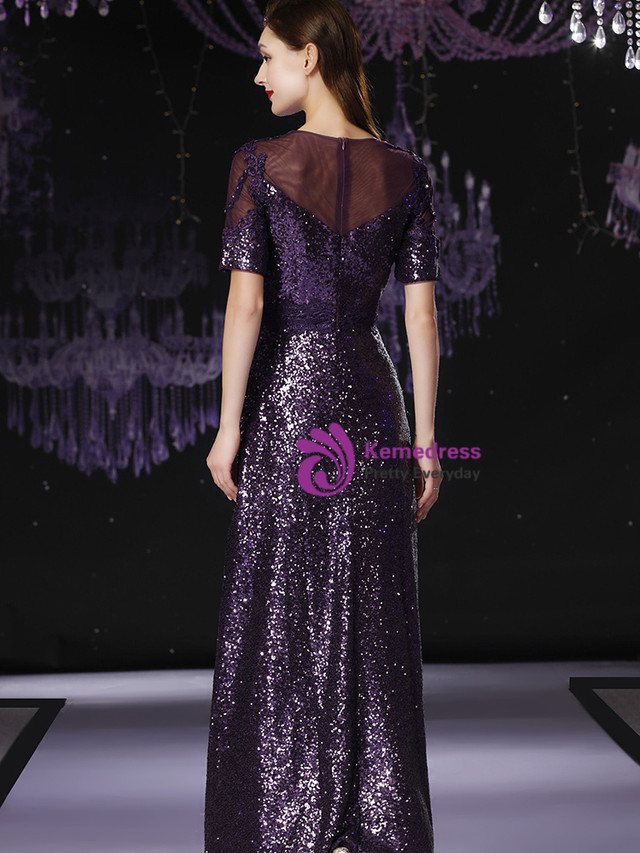 2490 Purple Sequins Embroidered Dress main image 1