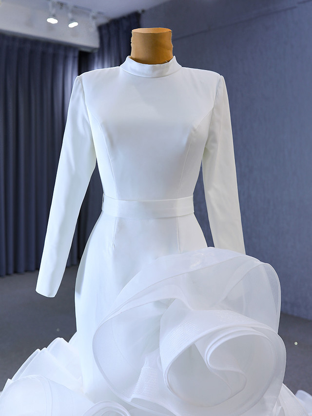 Trendy White Mermaid Long Sleeve High Neck Sequins Prom Gown SREAL183 main image 1